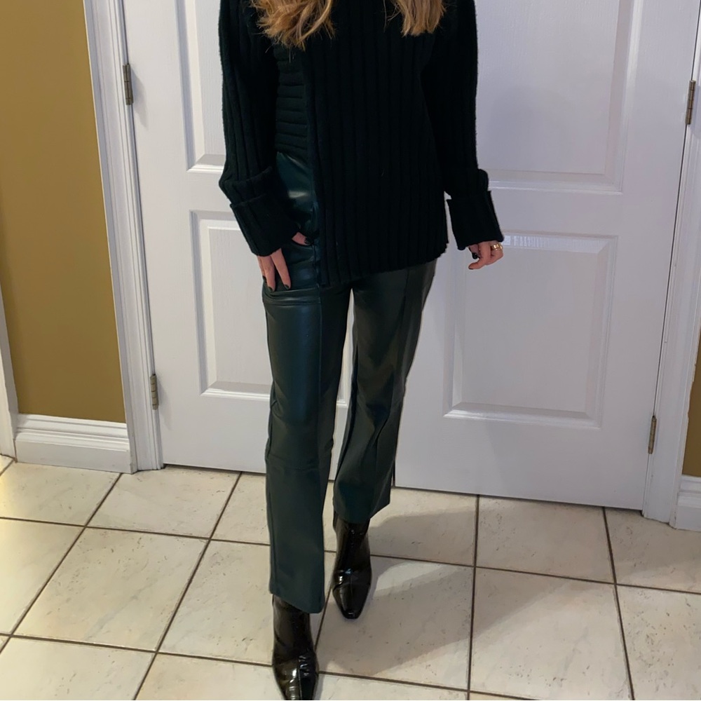 Green faux leather pants